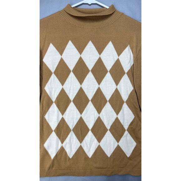 Sutton Studio Argyle Sweater Brown Tan  Merino Wool Sz L Preppy Ivy League - Picture 3 of 7